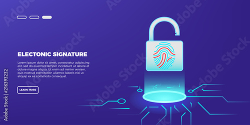 Safety, data security and deposits protection concept. The padlock with a fingerprint scanner