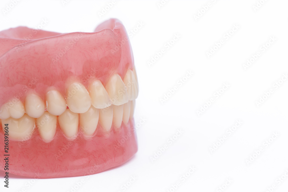 Full denture dentures close-up on white background Full denture dentures close-up on white background