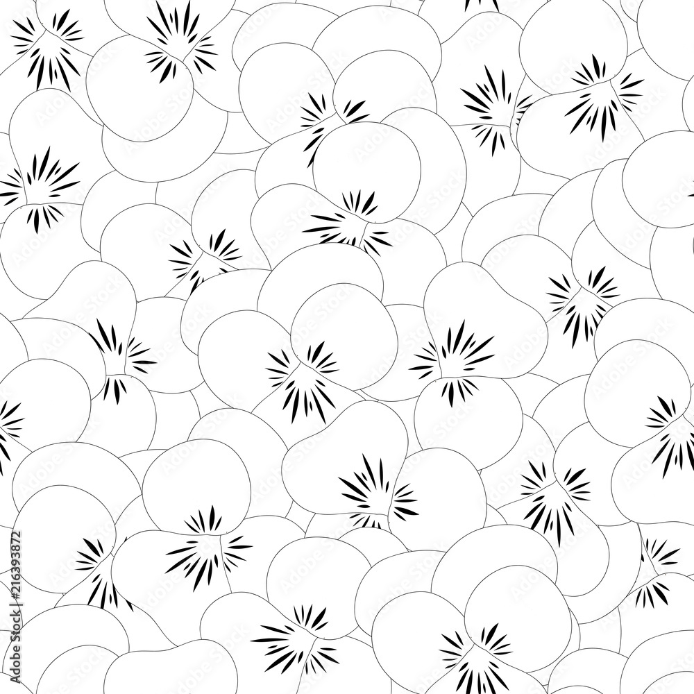 Pansy Flower Seamless Background Outline