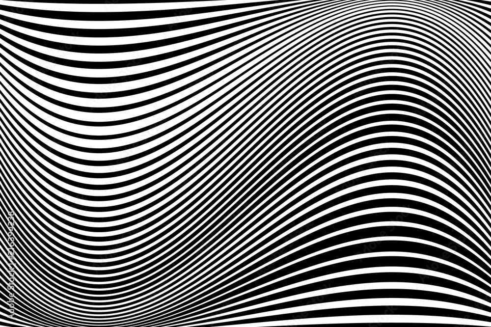 Abstract pattern.  Texture with wavy, billowy lines. Optical art background. Wave design black and white.