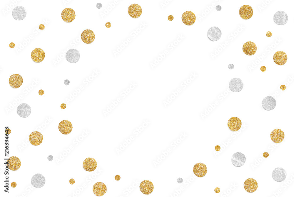 Gold and silver glitter frame paper cut on white background - isolated