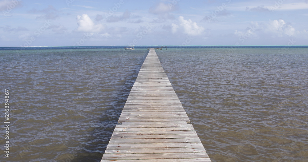 boat on a lagoon with pontoon in French Polynesia boat on a lagoon with pontoon in French Polynesia