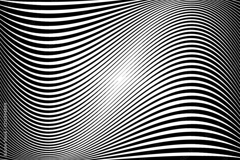 Abstract pattern.  Texture with wavy, billowy lines. Optical art background. Wave design black and white.