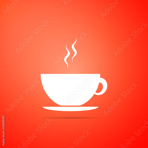 Coffee cup icon isolated on orange background. Tea cup. Hot drink coffee. Flat design. Vector Illustration