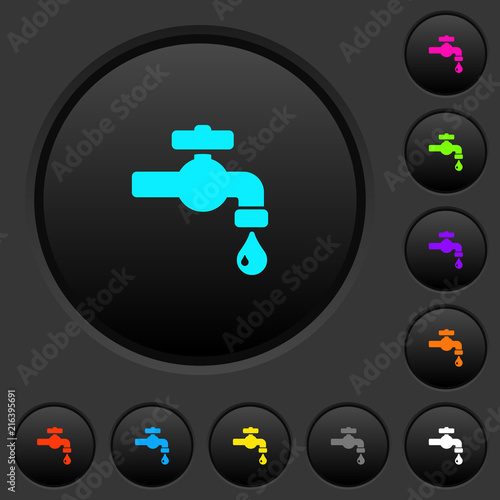 Water faucet with water drop dark push buttons with color icons