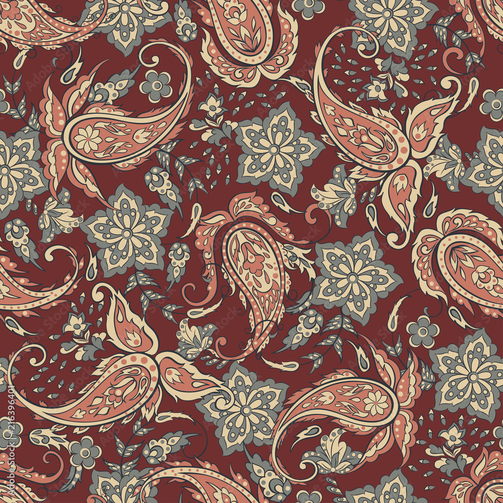 Paisley Floral oriental ethnic Pattern. Seamless Ornamental Indian fabric patterns.
