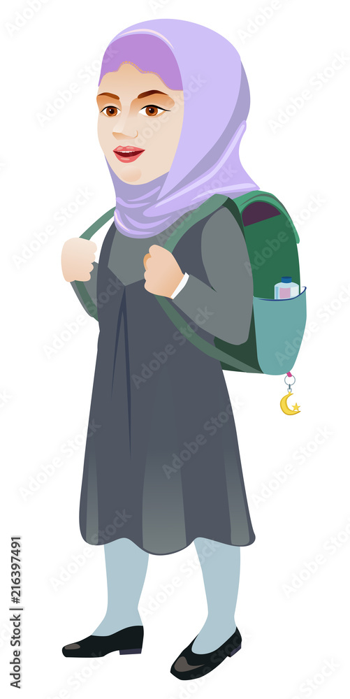 Schoolgirl with backpack on a white background Schoolgirl with backpack on a white background