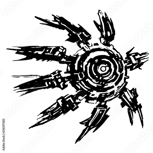 Alien spaceship octopus in front. Vector illustration.