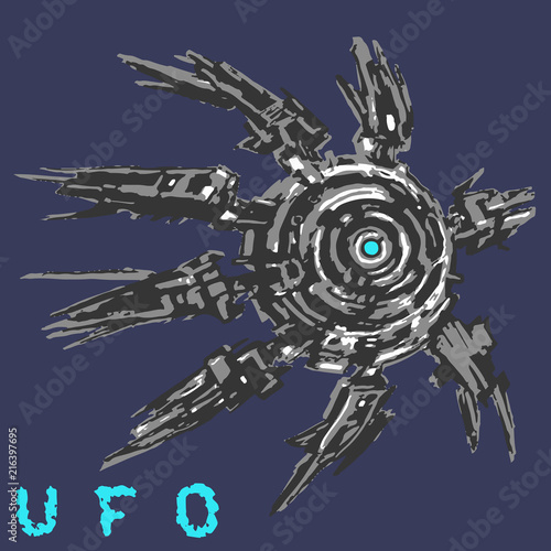 Alien spaceship octopus in front. Vector illustration.