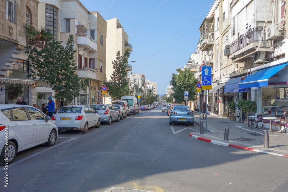 Street view in Central Tel Aviv, Israel