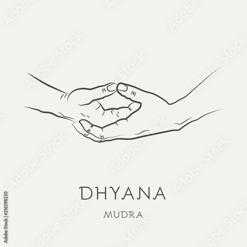 Dhyana mudra - gesture in yoga fingers. Symbol in Buddhism or Hinduism concept. Yoga technique for meditation. Promote physical and mental health. Vector illustration. photo