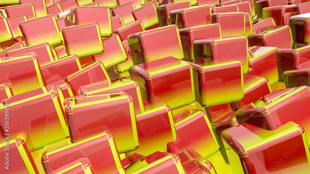 Obraz premium red-orange glossy three-dimensional cubes. abstract background. 3D rendering