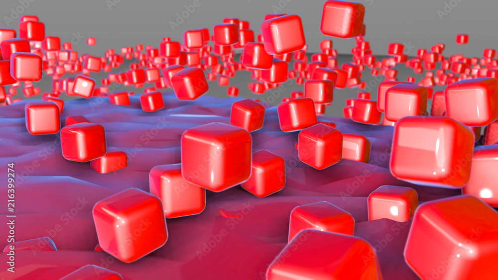 Obraz premium red three-dimensional cubes. abstract background. 3D rendering
