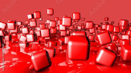 red three-dimensional cubes. abstract background. 3D rendering