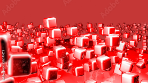 red three-dimensional cubes. abstract background. 3D rendering