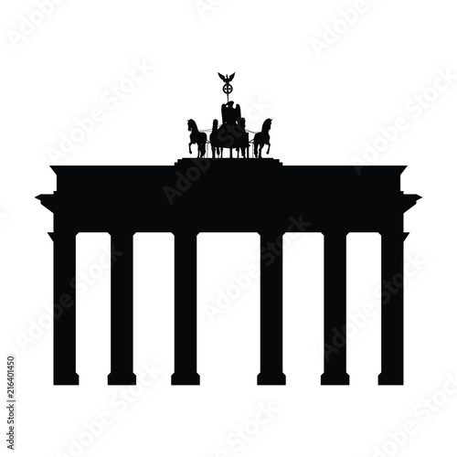 A black and white silhouette of the Brandenburg Gate