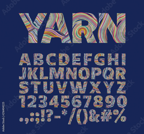 Creative font in the form of yarn threads. For decorative labels on packaging and logos