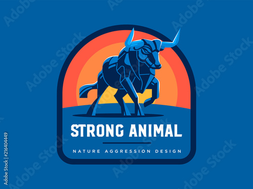 Vintage emblem with strong muscular bull illustration.