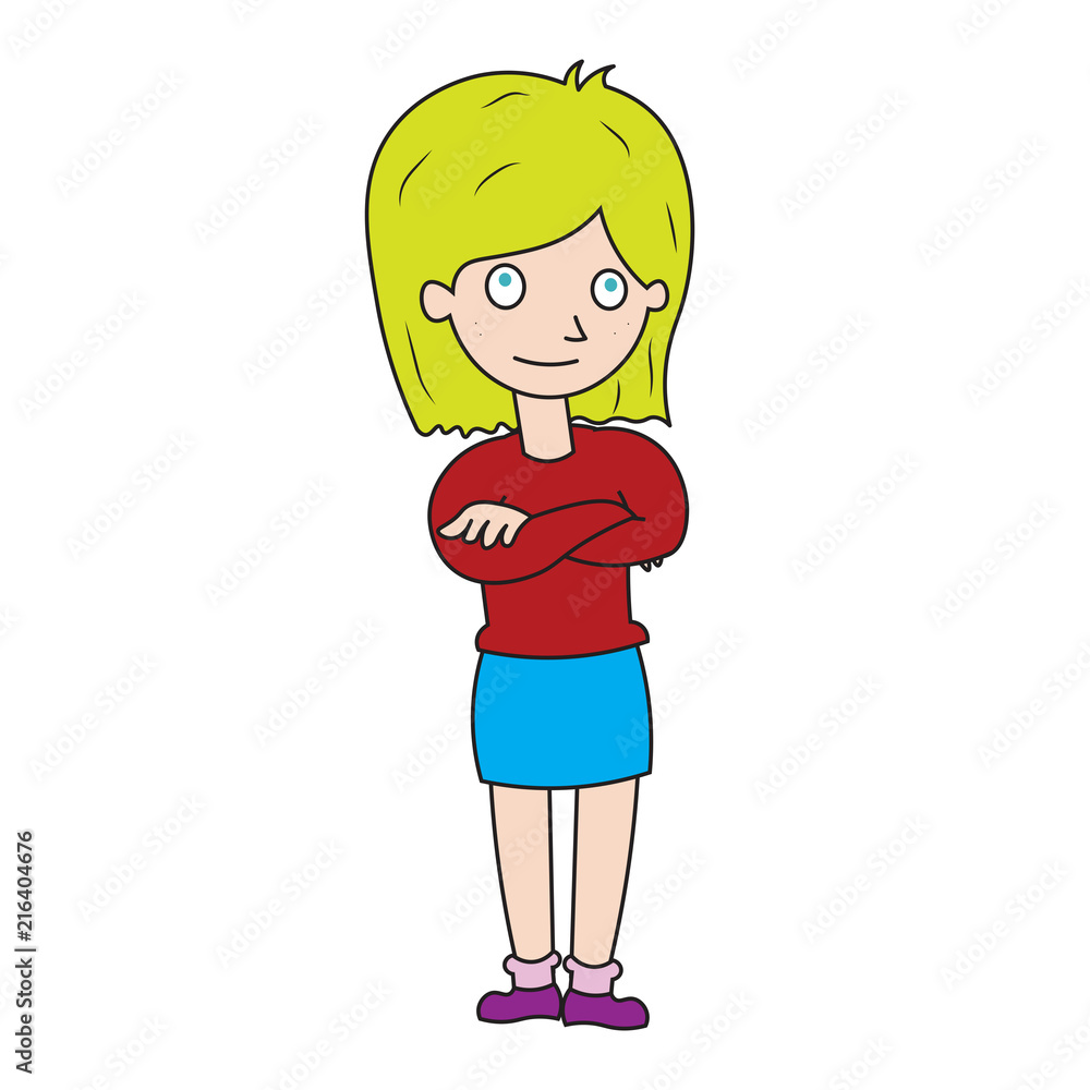 Disappointed Girl with Folded Arms Cartoon Vector Illustration Disappointed Girl with Folded Arms Cartoon Vector Illustration