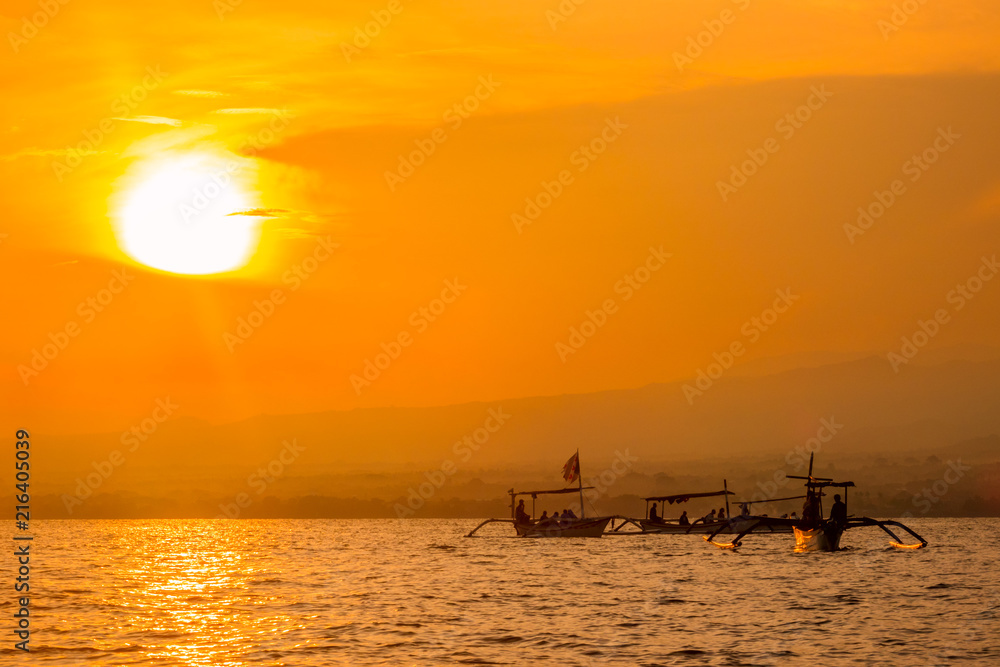Balinese Boats in the Sea at Dawn