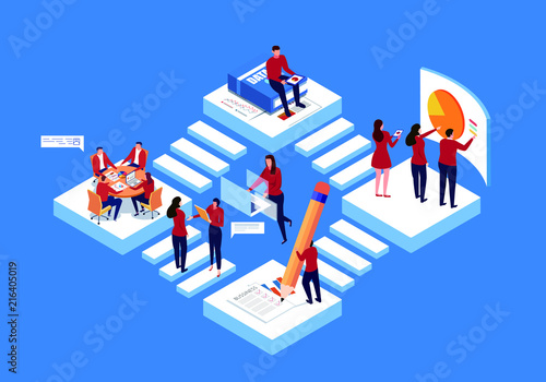 Isometric business team work