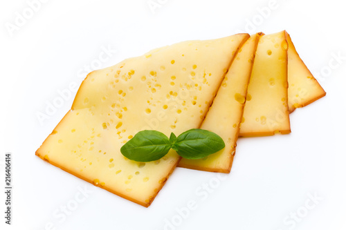 Cheese slices isolated on the white background.