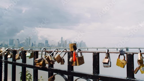 Locks in the handrail of Old City Town - Panama City photo