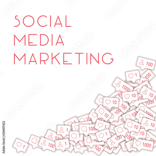 Social media icons. Social media marketing concept. Falling counter comment friend notification. Bot