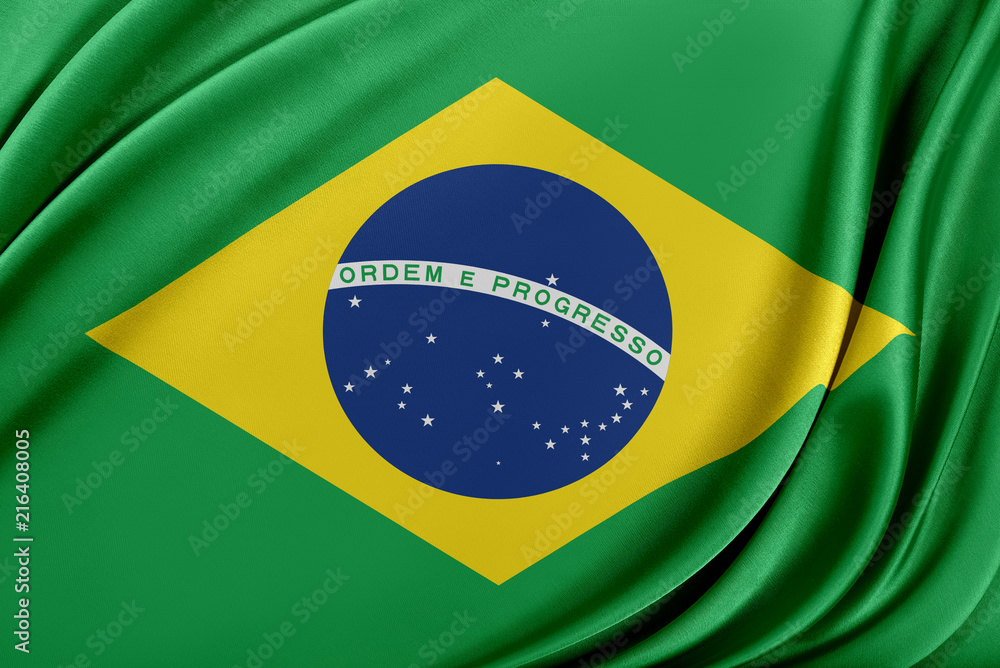 Fototapeta premium Brazil flag with a glossy silk texture.