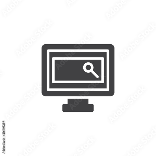 TV channel search vector icon. filled flat sign for mobile concept and web design. Television and magnifier simple solid icon. Symbol, logo illustration. Pixel perfect vector graphics