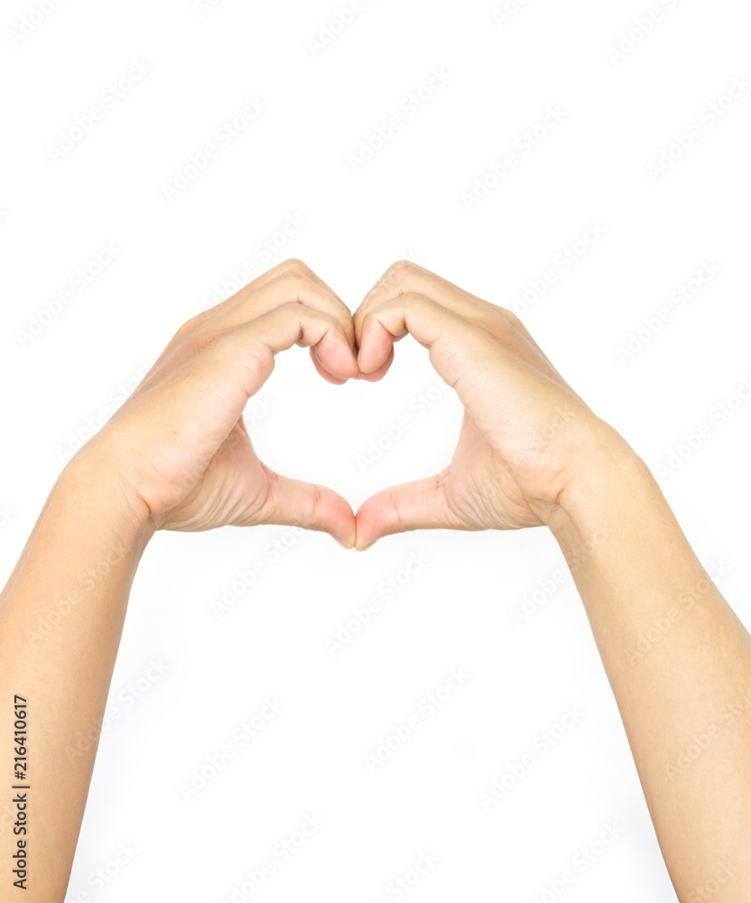 Obraz premium hand of man symbol heart on white background.