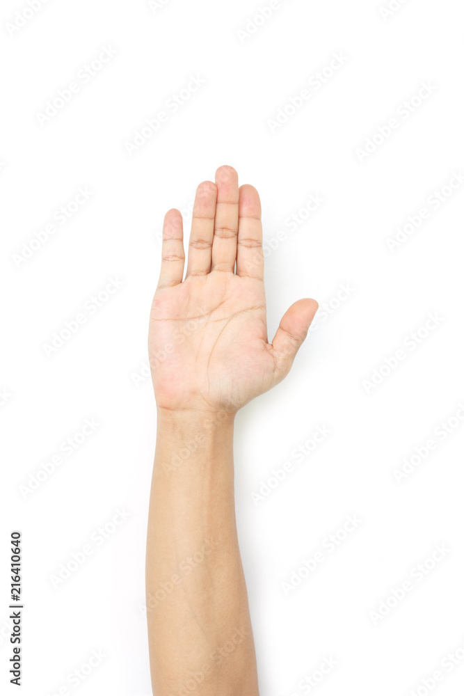 hand of man symbol show or five on white background. hand of man symbol show or five on white background.