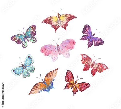 Set of watercolor butterflies