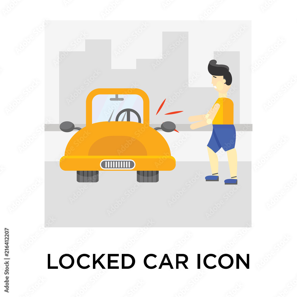 Locked car icon vector sign and symbol isolated on white background, Locked car logo concept Locked car icon vector sign and symbol isolated on white background, Locked car logo concept