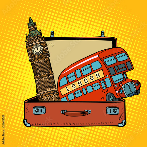 Travel to England concept. Suitcase with London sights