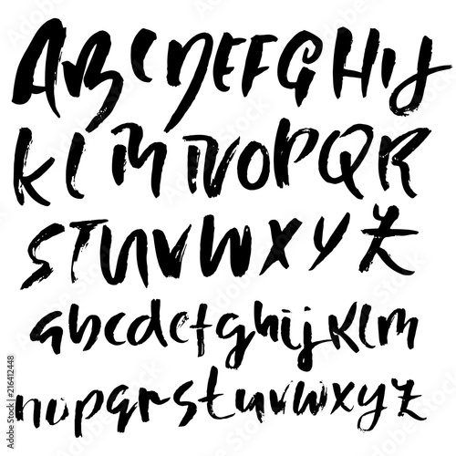 Hand drawn modern dry brush lettering. Grunge style alphabet. Handwritten font. Vector illustration.