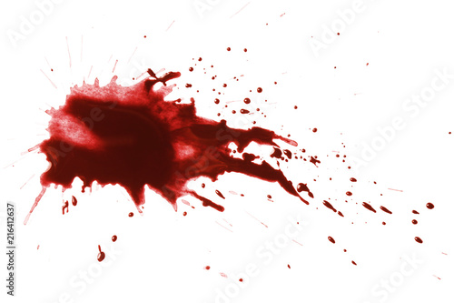 Fényképezés Drops of blood, isolated on white background