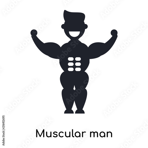 Muscular man showing his muscles icon vector sign and symbol isolated on white background, Muscular man showing his muscles logo concept