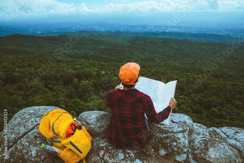 woman asians travel relax in the holiday. View map Explore the mountains photo