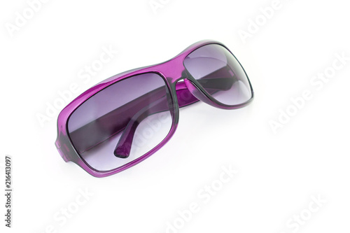 purple sunglasses on white background