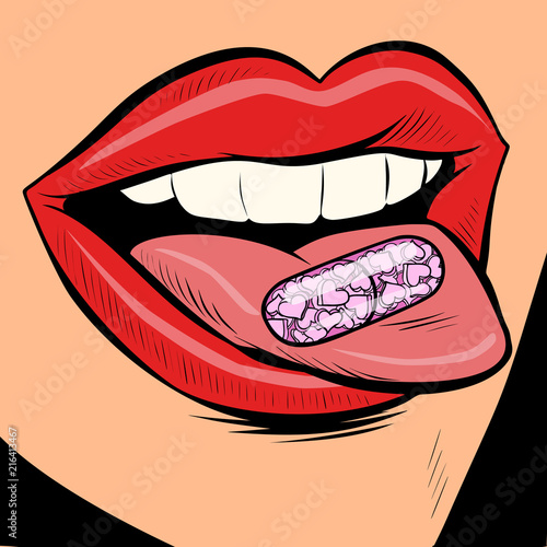 oral pill on a woman tongue