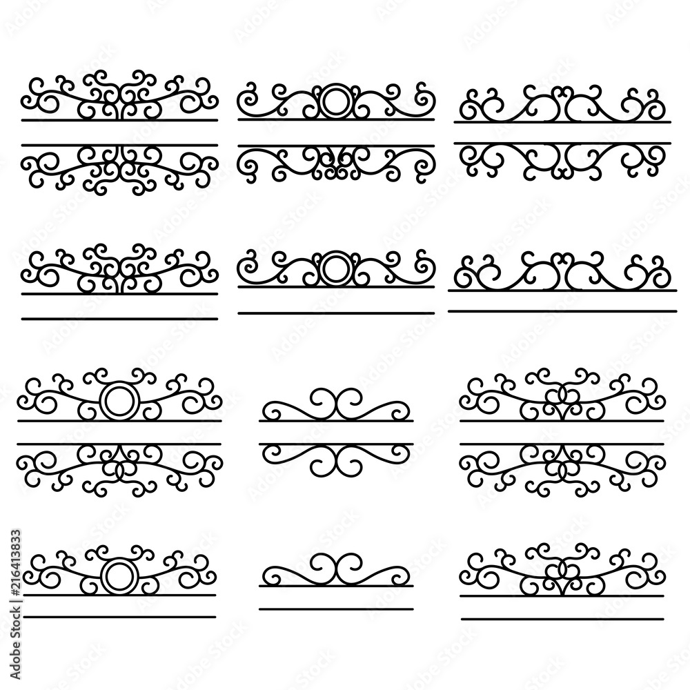 Hand drawn dividers. Split frames. Text divider. Mailbox monogram Stock