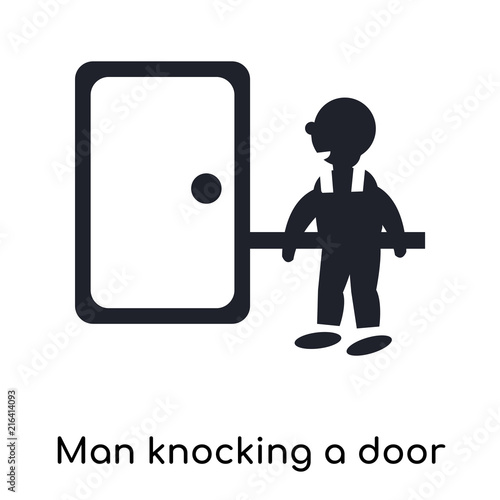 Man knocking a door icon vector sign and symbol isolated on white background, Man knocking a door logo concept