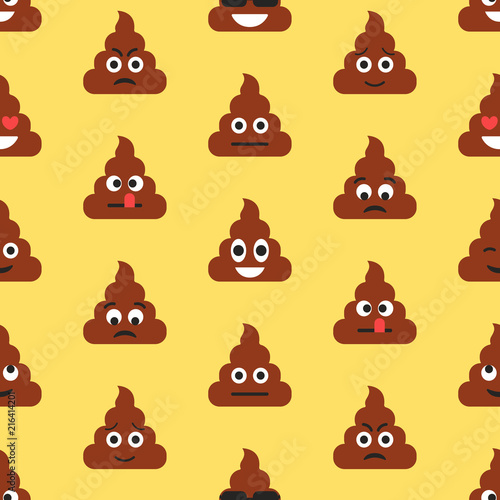 Seamless pattern with poop emojies. Emoticons background. Texture