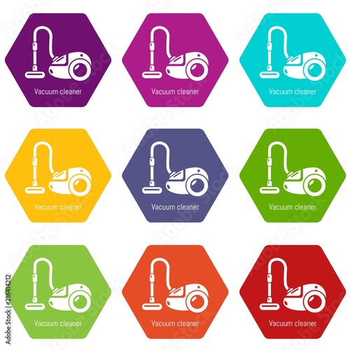 Vacuum cleaner icons 9 set coloful isolated on white for web