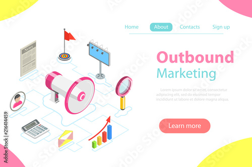 flat isometric vector concept of inbound marketing, attracting customers, digital advertisement.