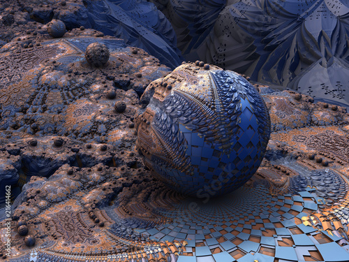 Fractal Planet - Escher geometric patterns, tile mosaic Fototapet