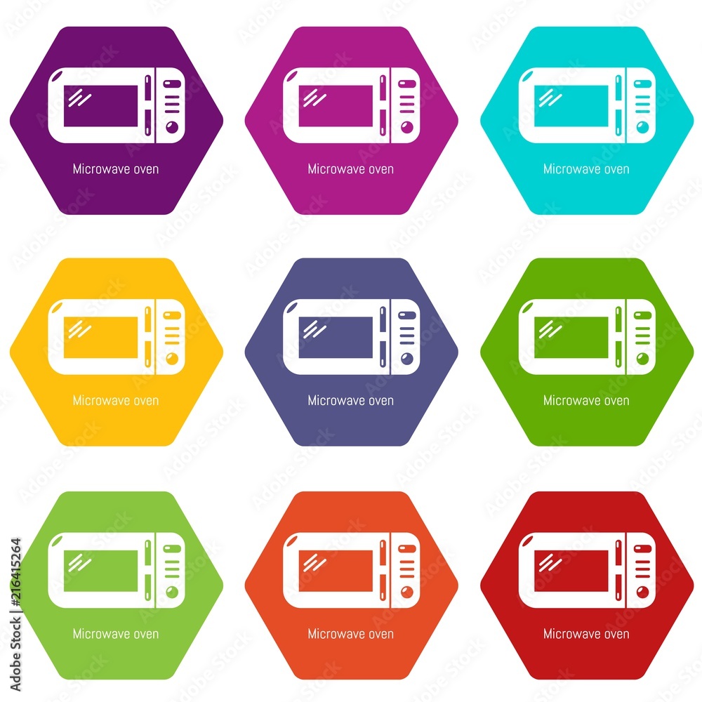 Microwave icons 9 set coloful isolated on white for web Microwave icons 9 set coloful isolated on white for web