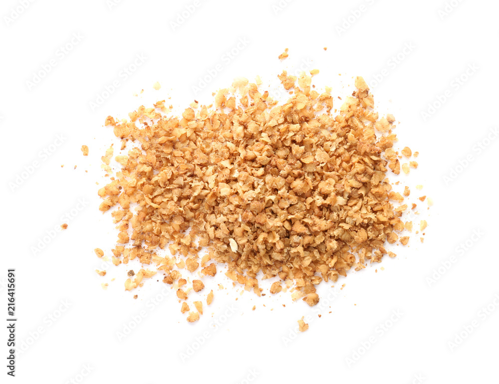 Buckwheat flakes on white background. Healthy grains and cereals Buckwheat flakes on white background. Healthy grains and cereals