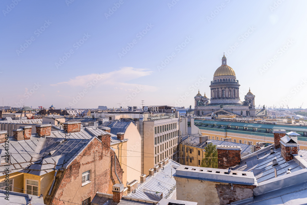 View from the roofs to St. Petersburg, the sights of the city from a height